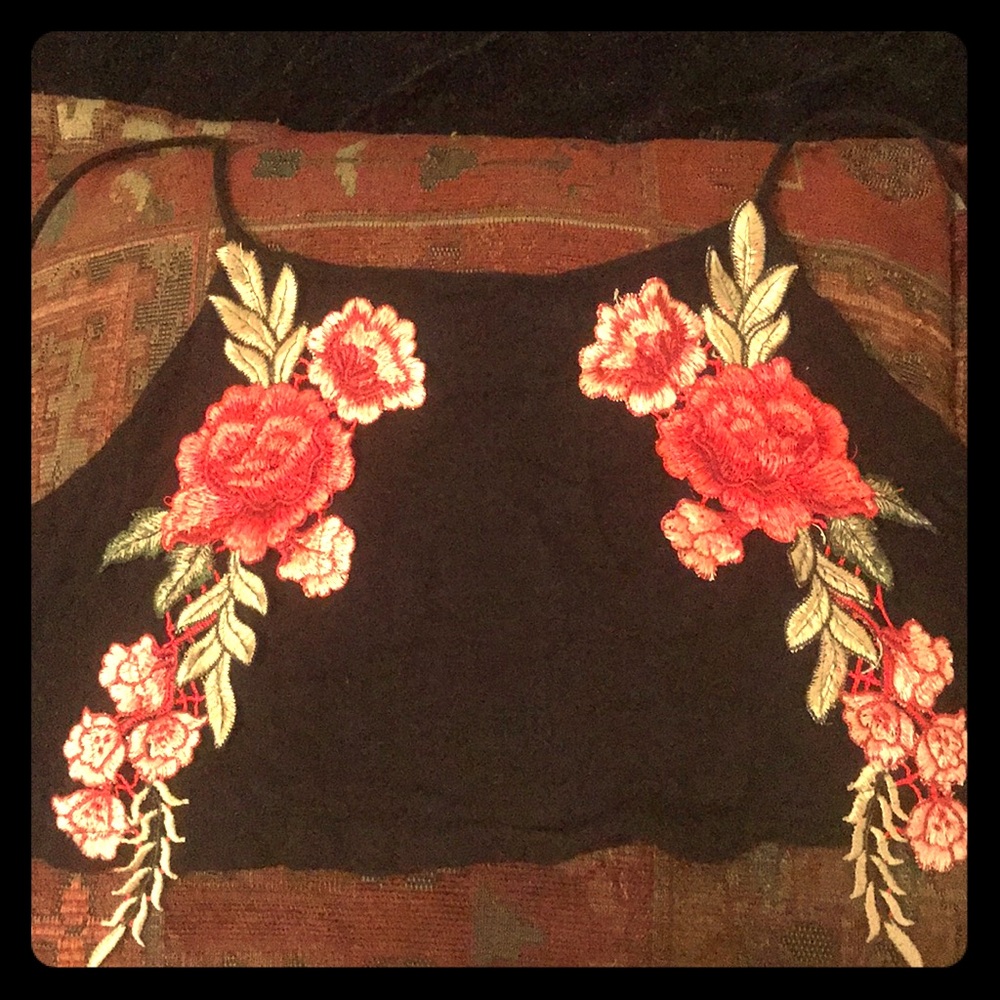 Fashion Nova Black Embroidered Crop Top Size S